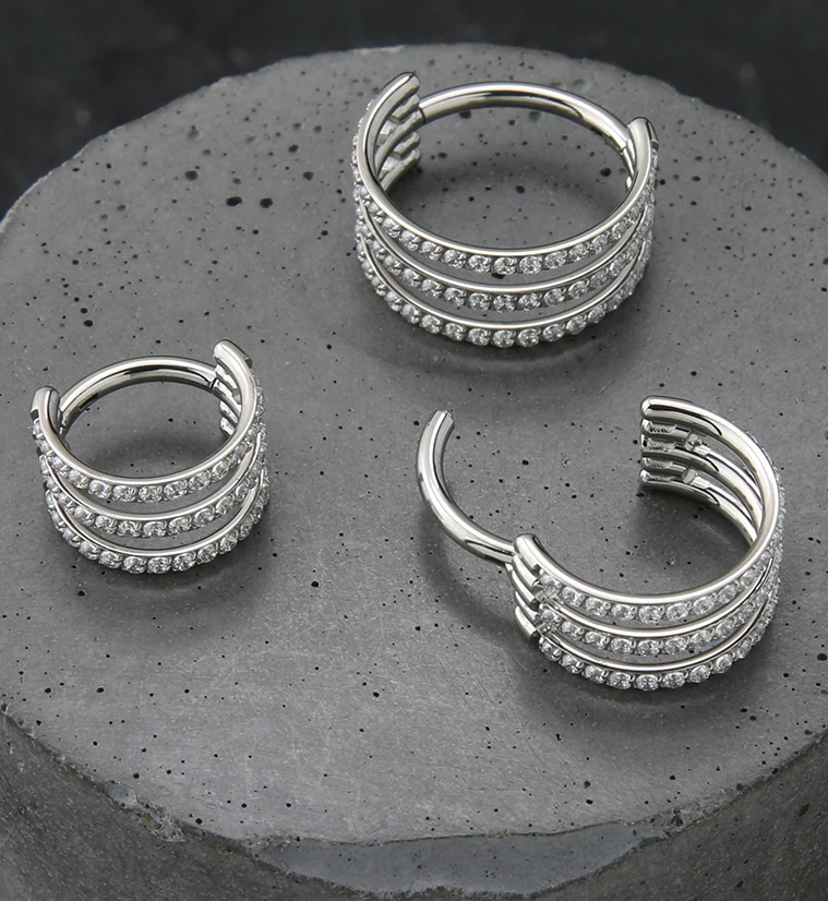 Triple Interval Triple CZ Row Titanium Hinged Segment Ring - Mrs Treak
