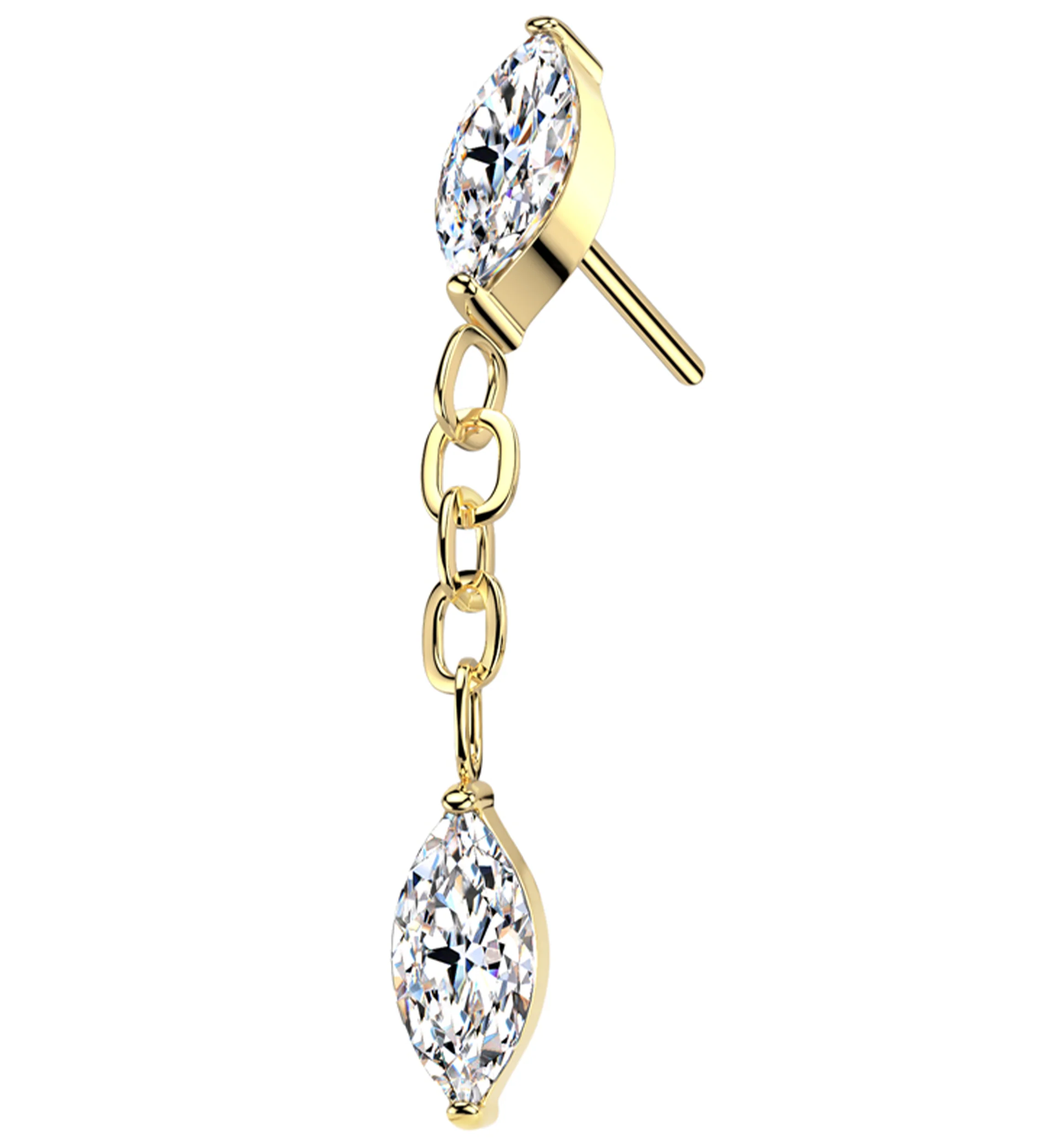 Gold PVD Teardrop Chain Link Dangle Clear CZ Titanium Threadless Top - Mrs Treak