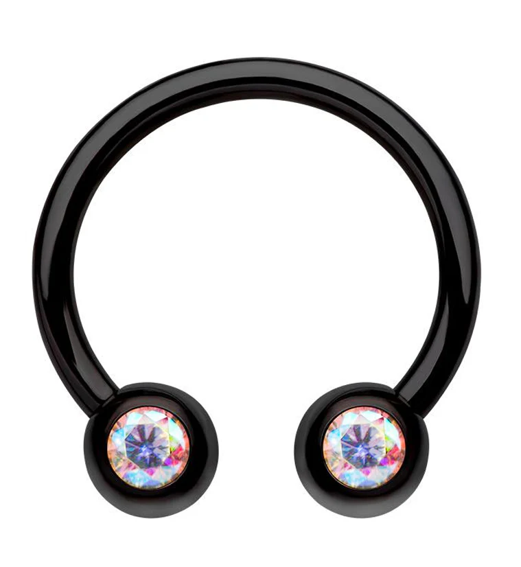 Black PVD Rainbow Aurora CZ Titanium Circular Barbell - Mrs Treak