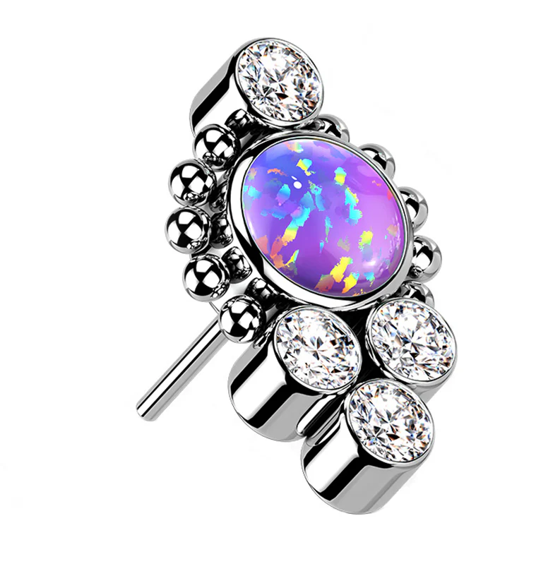 Regal Purple Opalite Clear CZ Titanium Threadless Top - Mrs Treak