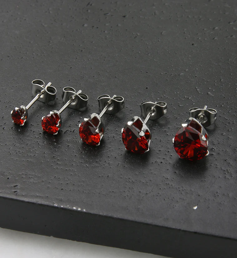 Red Teardrop CZ Stainless Steel Earrings - Mrs Treak