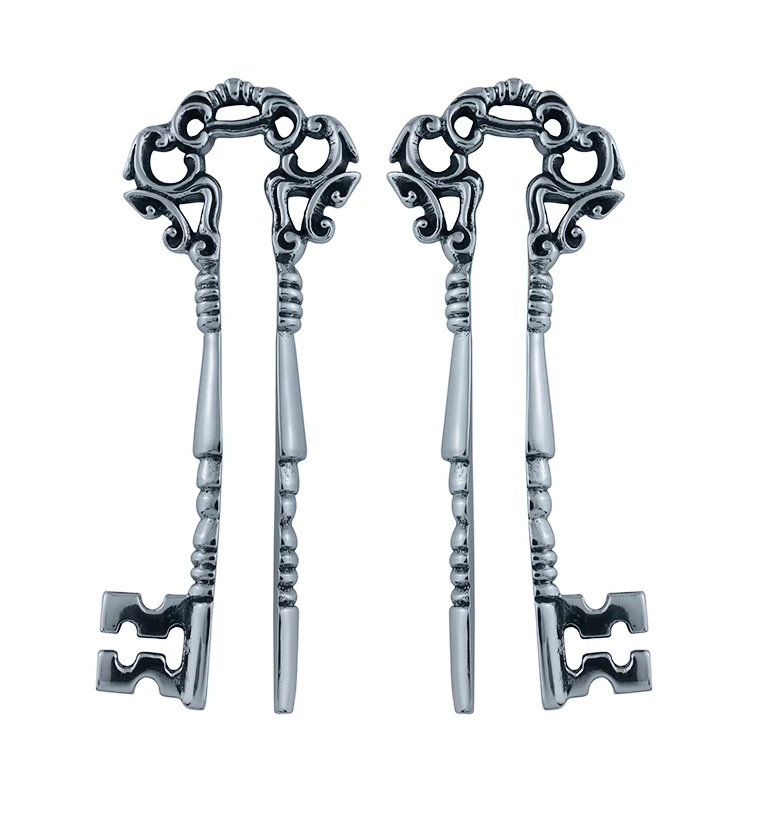 White Brass Skeleton Key Ear Weights - Mrs Treak