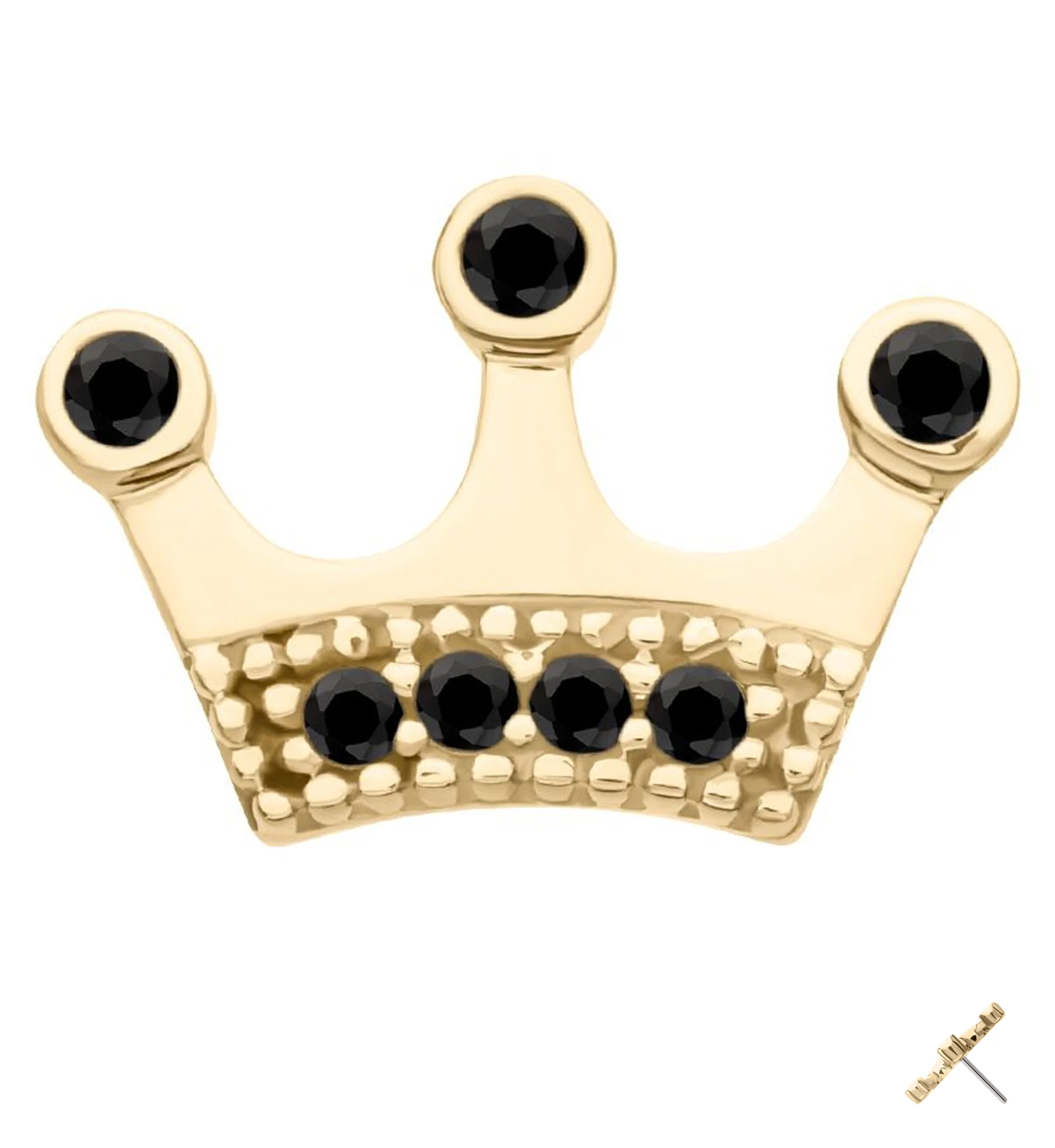 14kt Gold Crown Black CZ Threadless Top - Mrs Treak