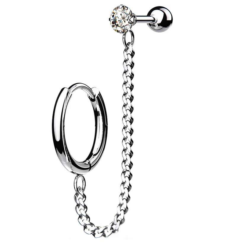 Linked Hinged Hoop Ring & CZ Cartilage Barbell - Mrs Treak