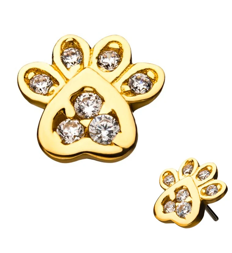 14kt Gold Paw Print Gem Threadless Top - Mrs Treak