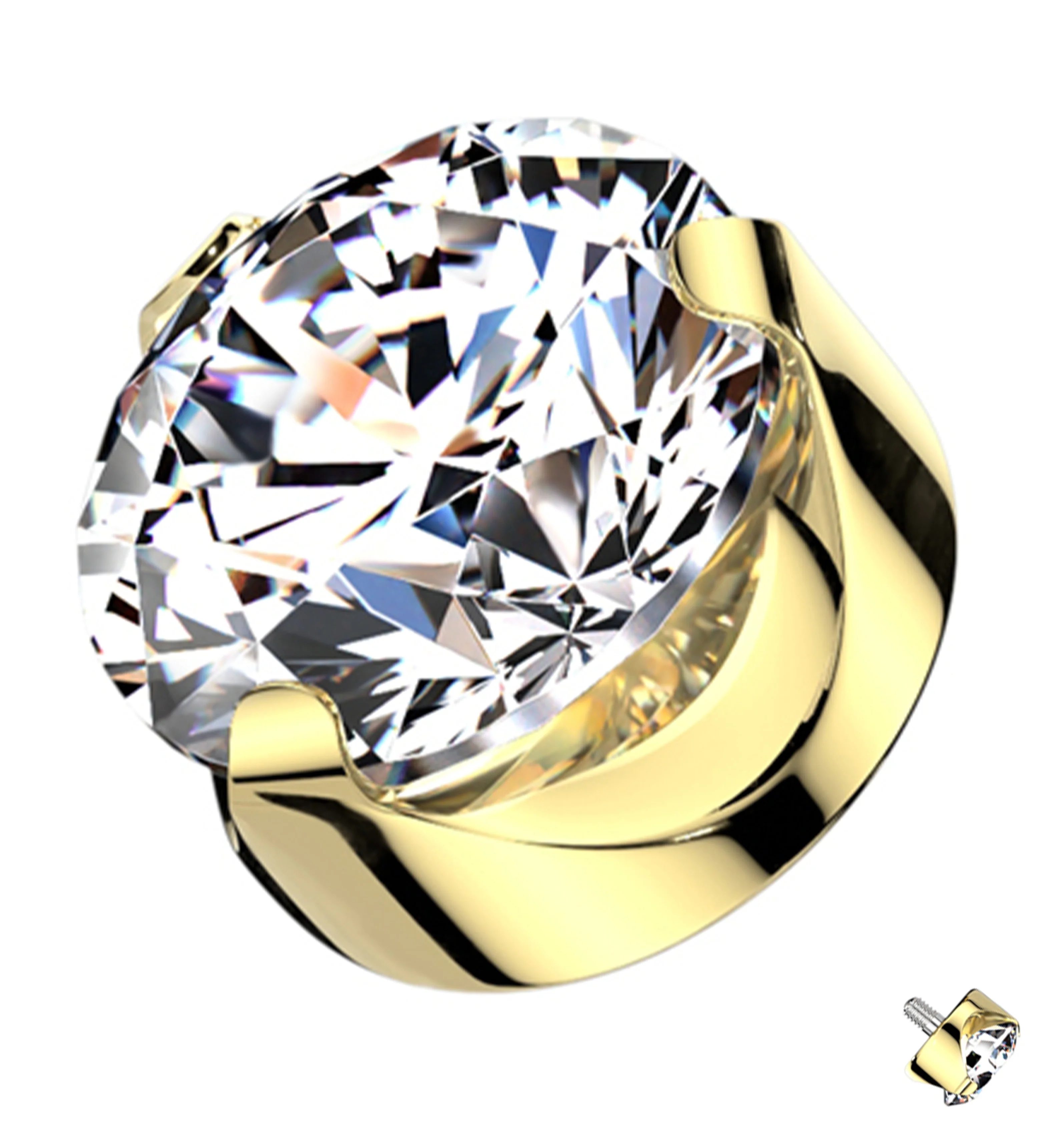 Gold PVD Flat Back Prong Clear CZ Internally Threaded Top - Mrs Treak