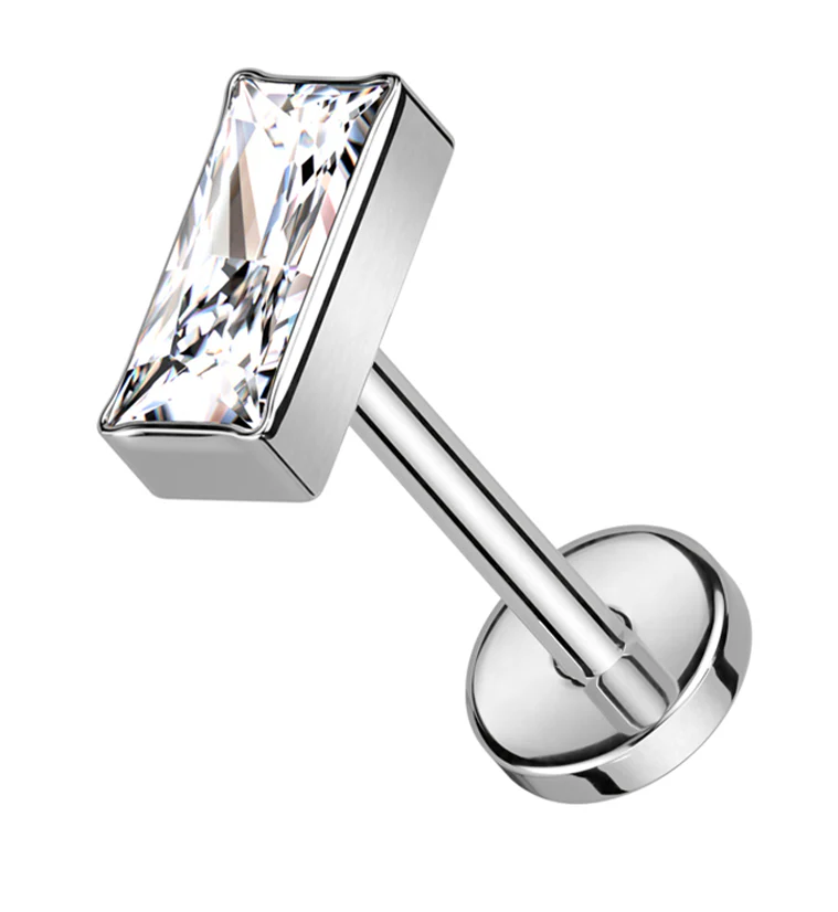 Baguette Clear CZ Threadless Titanium Labret - Mrs Treak