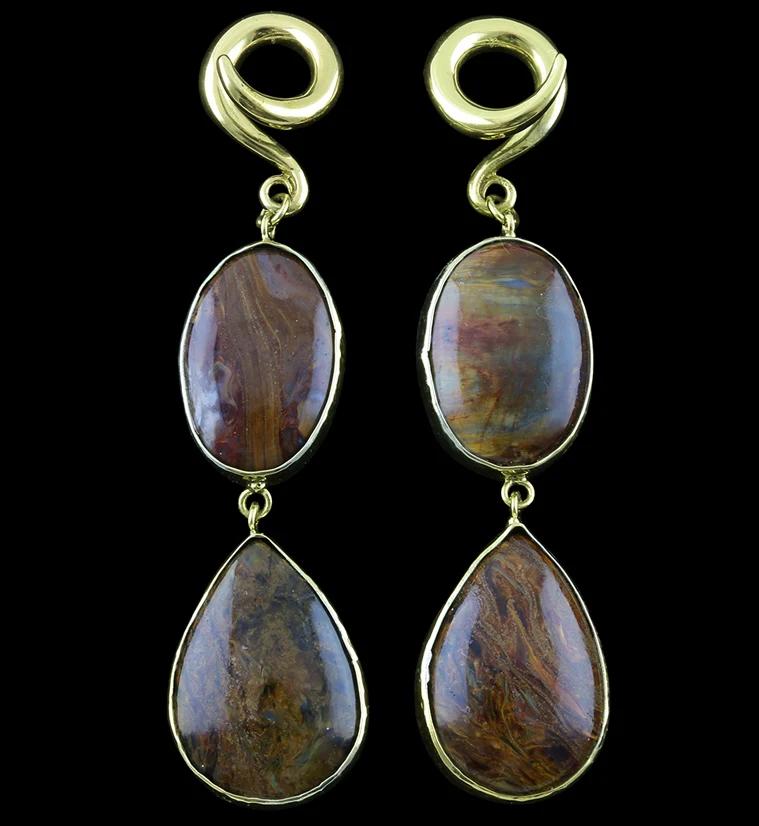 Double Pietersite Stone Ear Weights Version 2 - Mrs Treak
