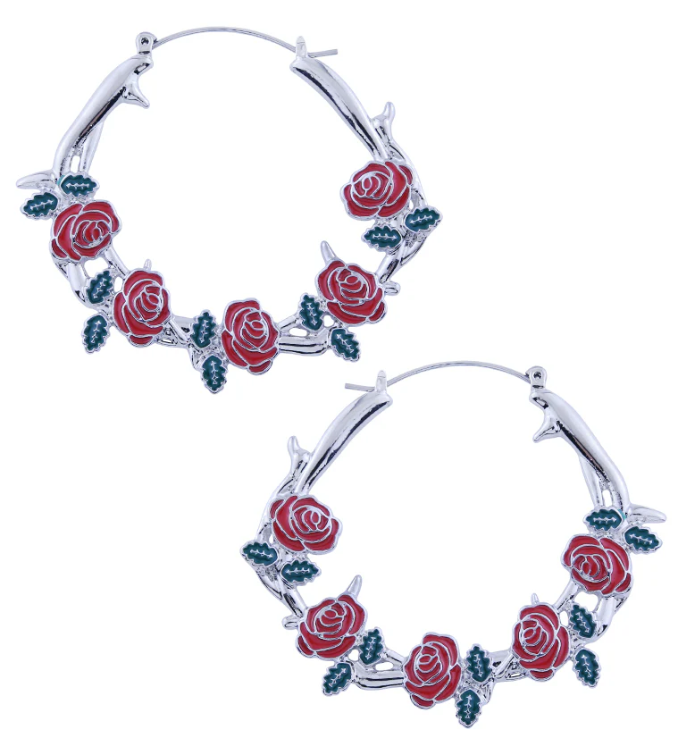 Vine of Roses Stainless Steel Plug Hoops - Mrs Treak