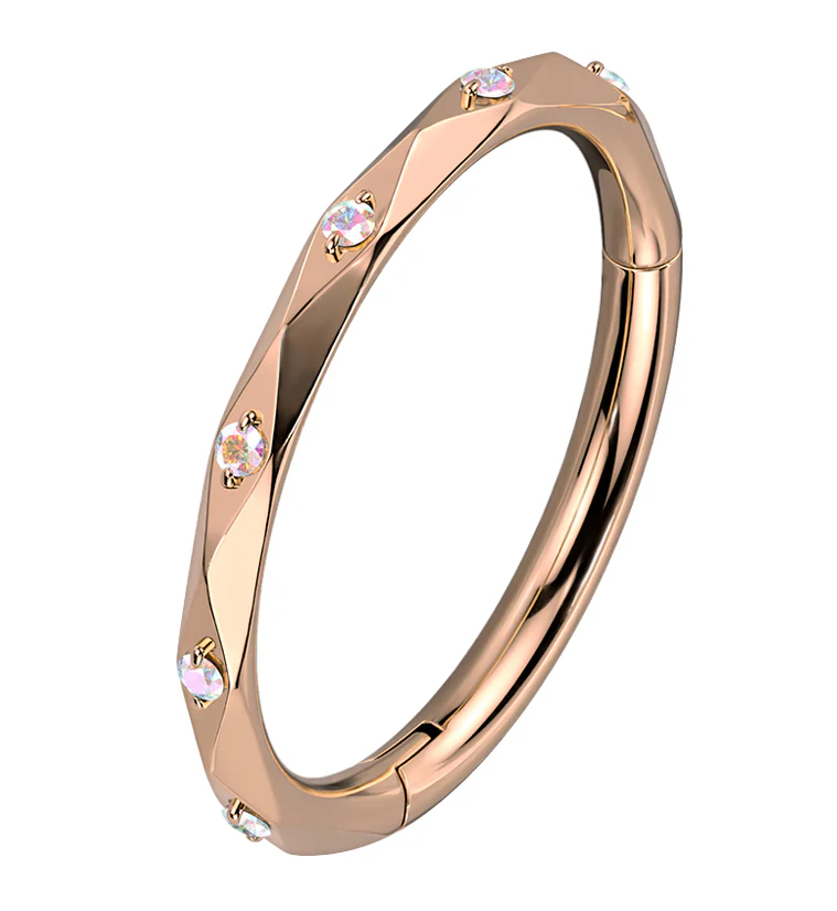 Facet CZ Rose Gold PVD Titanium Hinged Segment Ring - Mrs Treak
