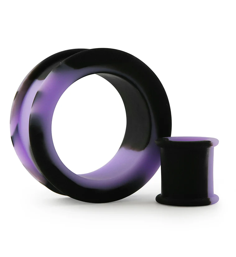 Lavender And Black Double Flare Silicone Tunnel Plugs - Mrs Treak