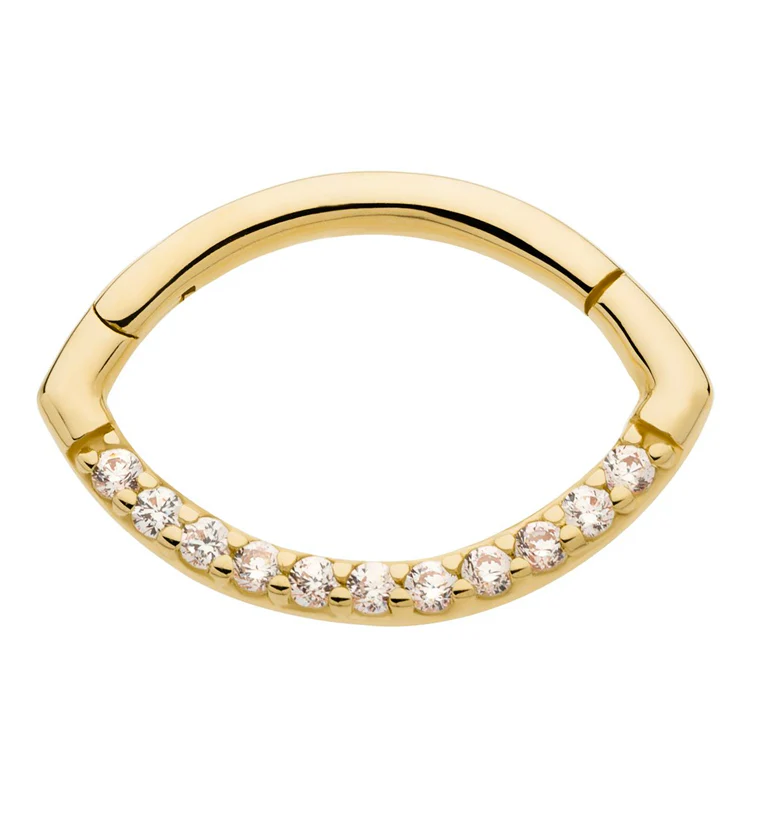 14kt Gold Oval Clear CZ Hinged Segment Ring - Mrs Treak