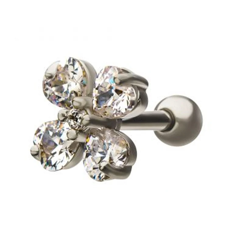 18G Clover CZ Cartilage Barbell - Mrs Treak