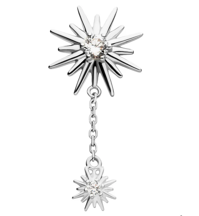 14kt White Gold Solar Rays Dangle CZ Threadless Top - Mrs Treak