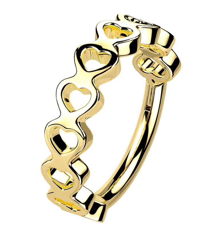 16G Gold PVD Heart Row Stainless Steel Hinged Segment Ring - Mrs Treak