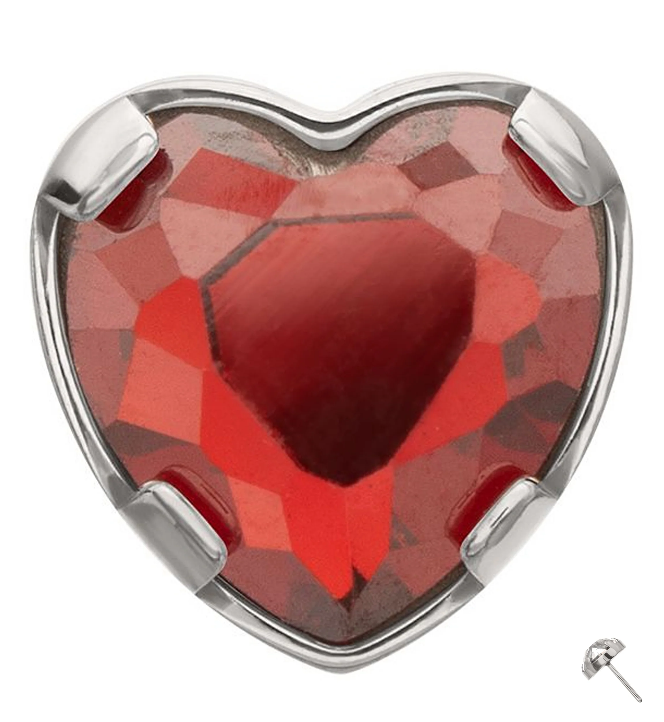 Prong Set Red Garnet Heart CZ Titanium Threadless Top - Mrs Treak