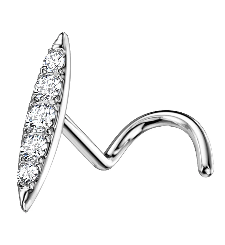14kt White Gold Oblong Clear CZ Nose Screw - Mrs Treak