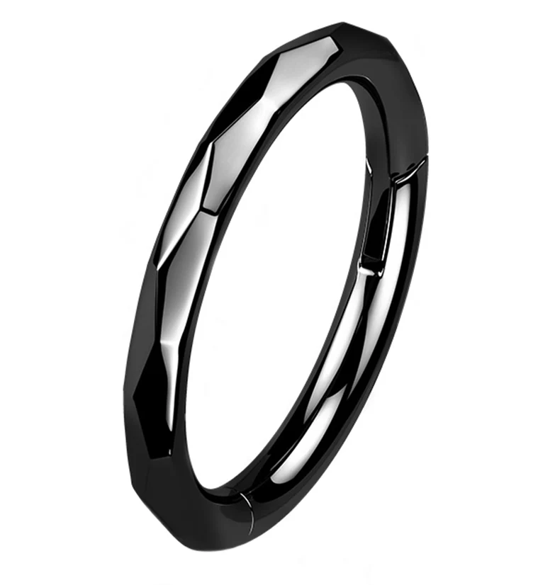 Black PVD Angled Titanium Hinged Segment Ring - Mrs Treak