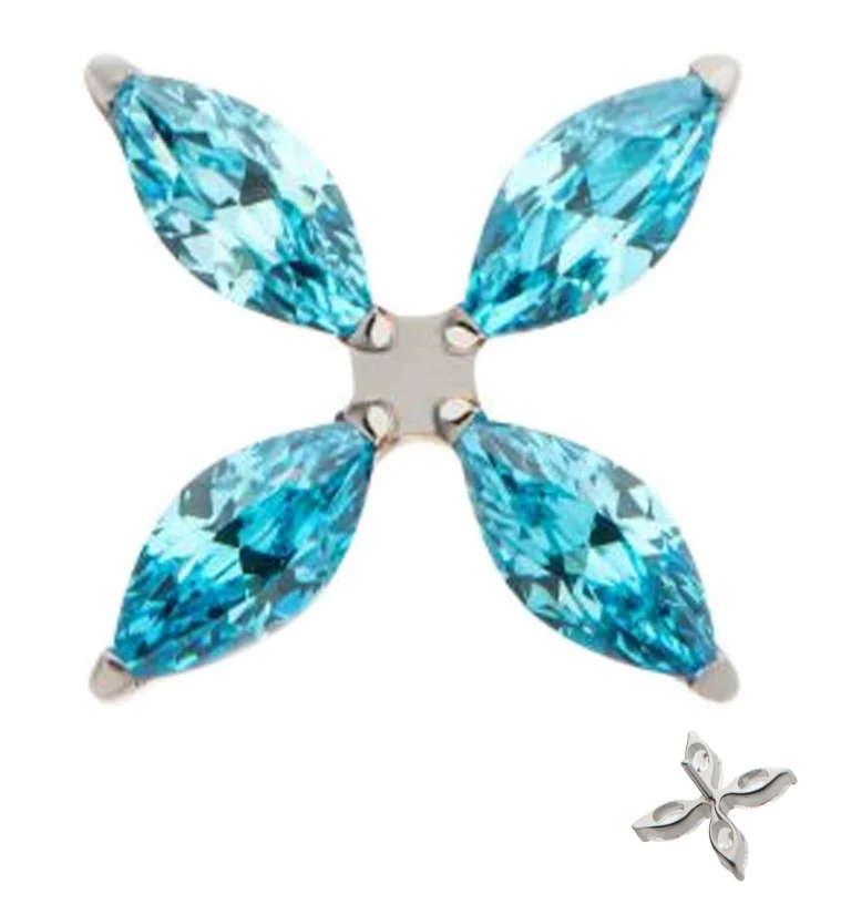 Marquise Quad Flower Aqua CZ Titanium Threadless Top - Mrs Treak