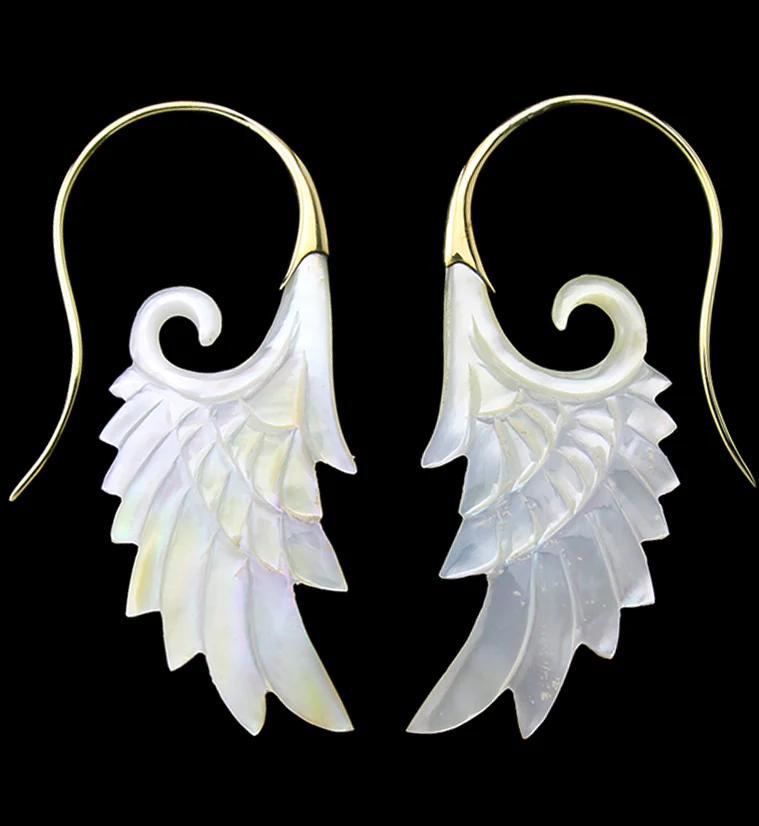 18G Wing Brass MOP Hangers / Earrings - Mrs Treak