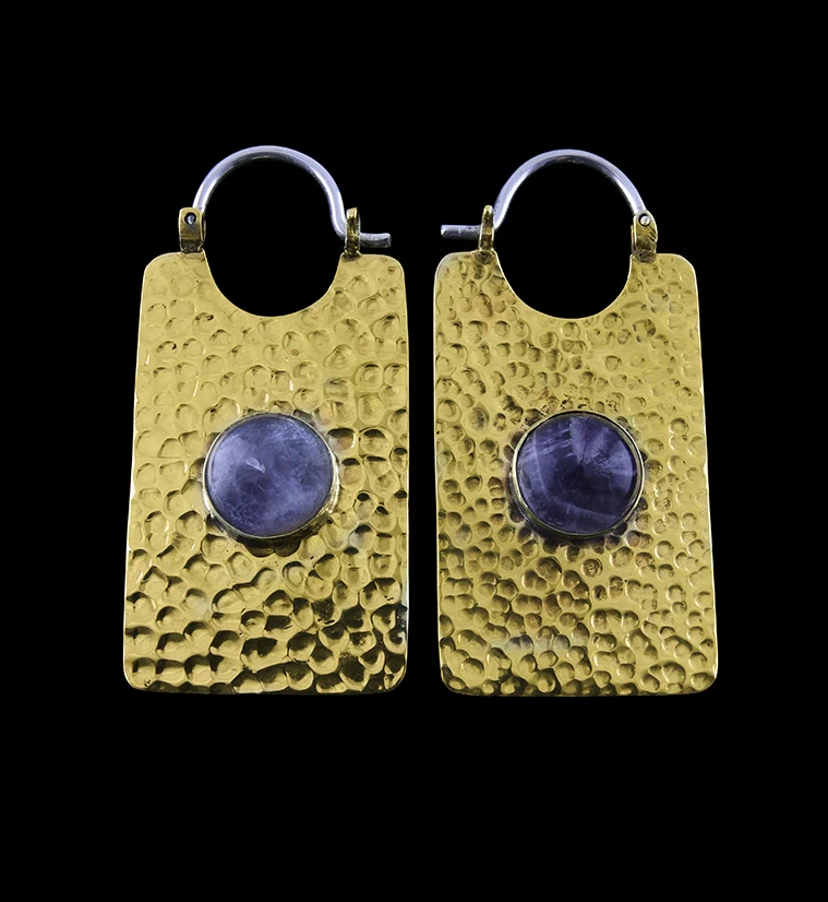 14G Lateral Amethyst Stone Brass Hangers - Earrings - Mrs Treak
