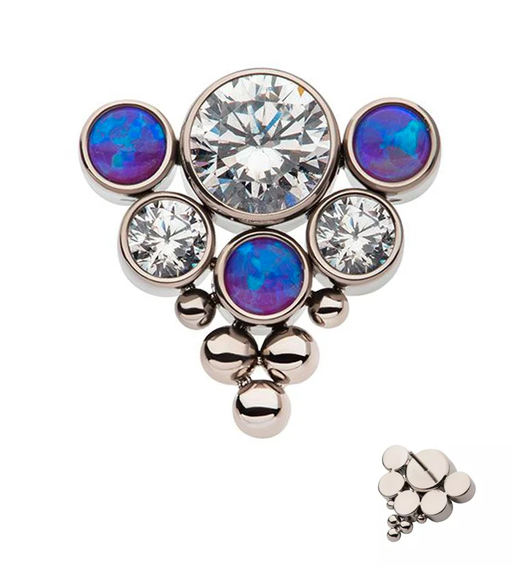 Beaded Hexad Purple Opalite and Clear CZ Threadless Titanium Top - Mrs Treak