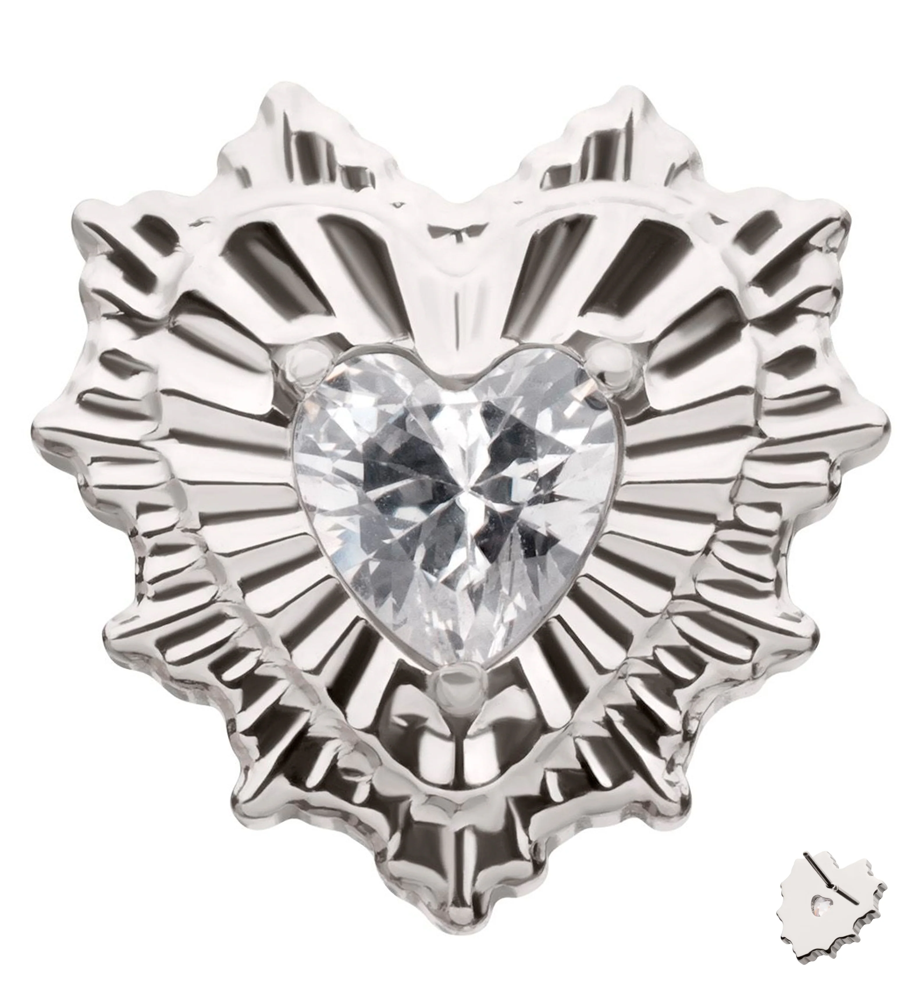 Heart Rays Heart Clear CZ Titanium Threadless Top - Mrs Treak