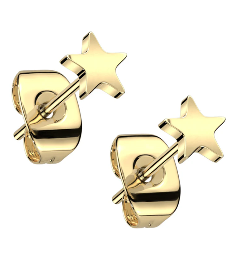 Gold PVD Star Titanium Stud Earrings - Mrs Treak