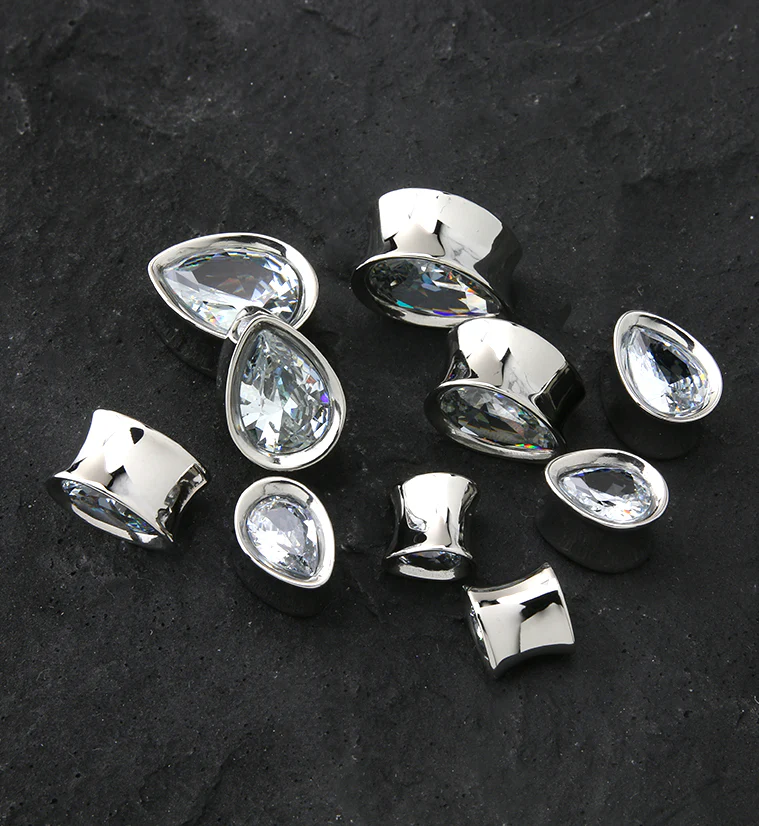 Teardrop Clear CZ Stainless Steel Tunnels - Mrs Treak