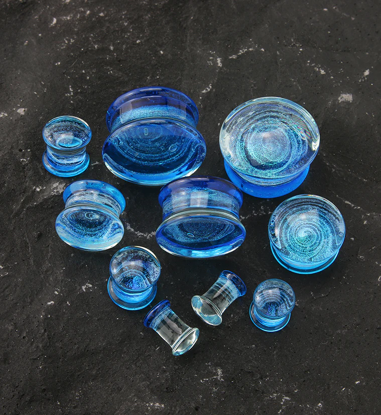 Blue Cosmos Glass Double Flare Plugs - Mrs Treak