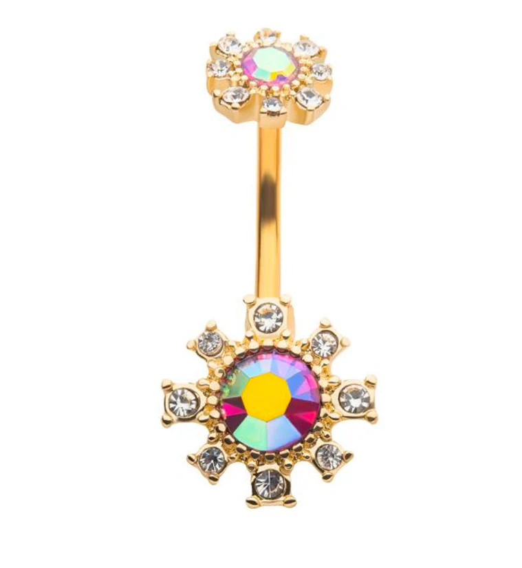 Gold PVD Blossom Pink Aura CZ Belly Button Ring - Mrs Treak
