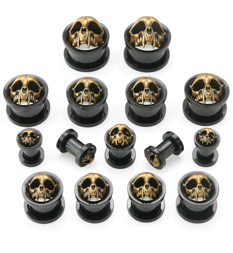 Canine Skull Black PVD Stainless Steel Tunnel Plugs - Mrs Treak