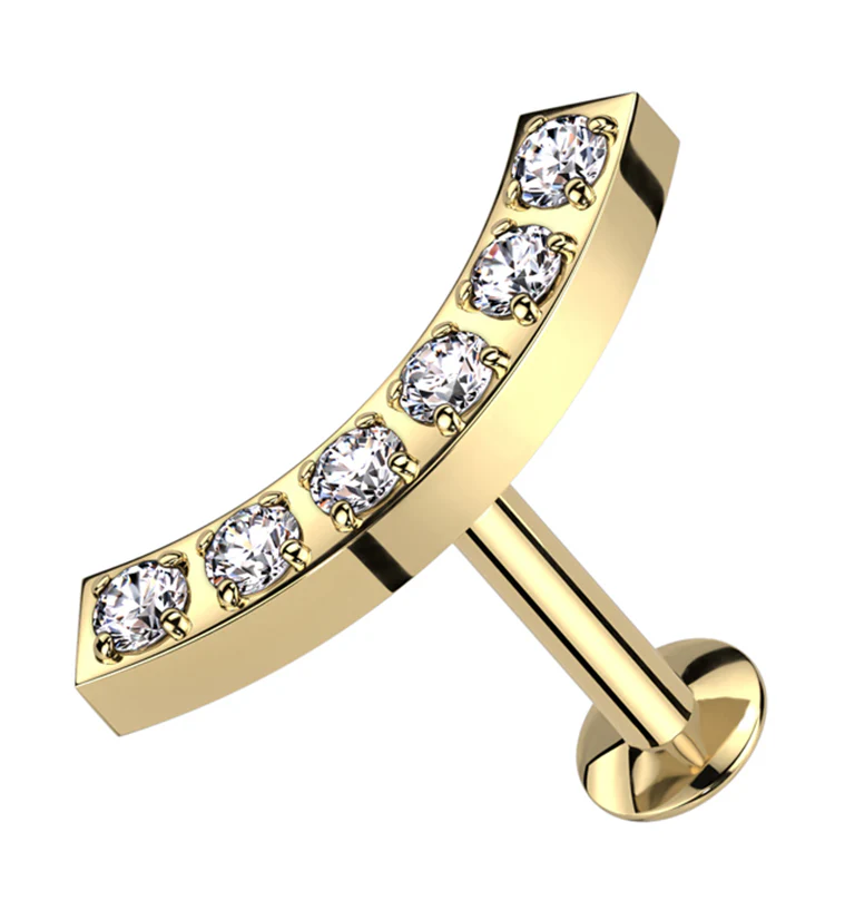 Gold PVD Camber CZ Stainless Steel Convex Back Threadless Labret - Mrs Treak