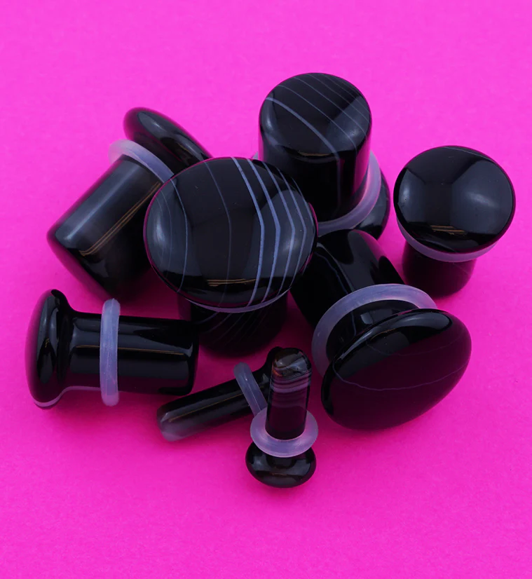 Black Line Agate Single Flare Stone Plugs - Mrs Treak