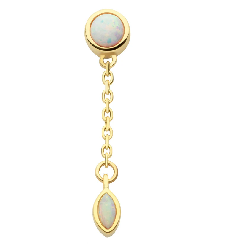 14kt Gold Bezel Dangle Marquise White Opalite Threadless Top - Mrs Treak