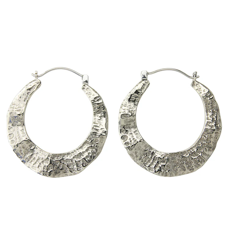 18G Hammered Tunnel White Brass Hangers / Earrings - Mrs Treak