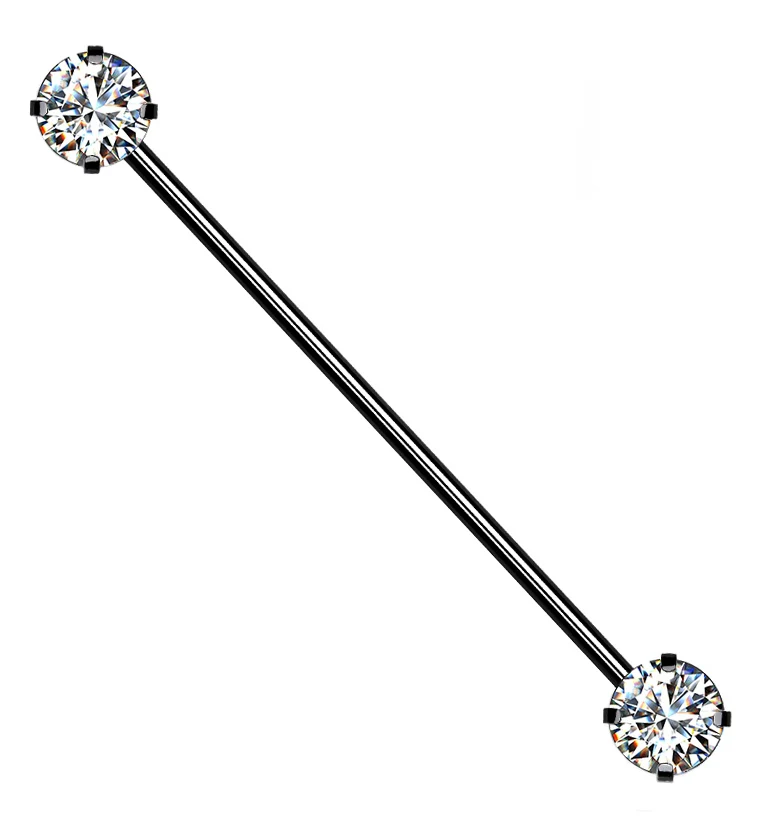 Black PVD Stainless Steel CZ Threadless Industrial Barbell - Mrs Treak