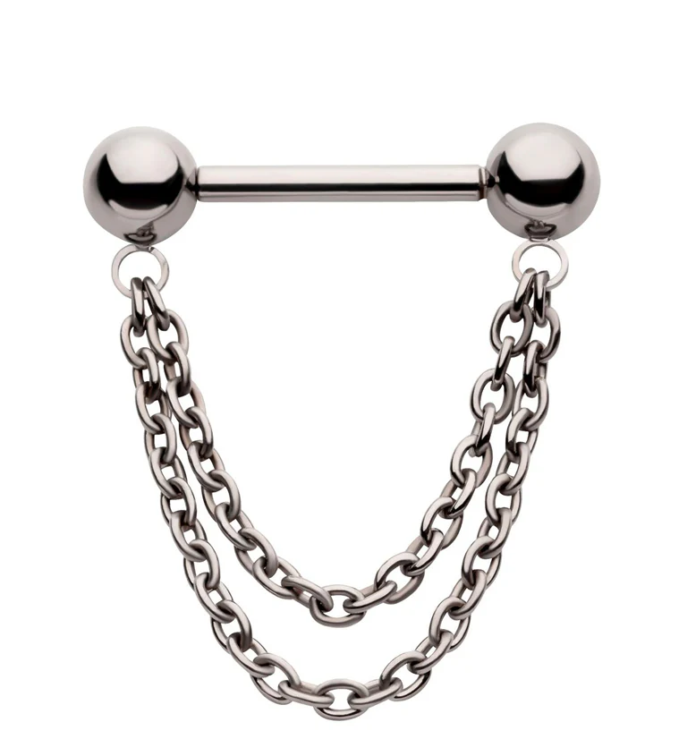 Dangle Chain Threadless Titanium Nipple Bars - Mrs Treak