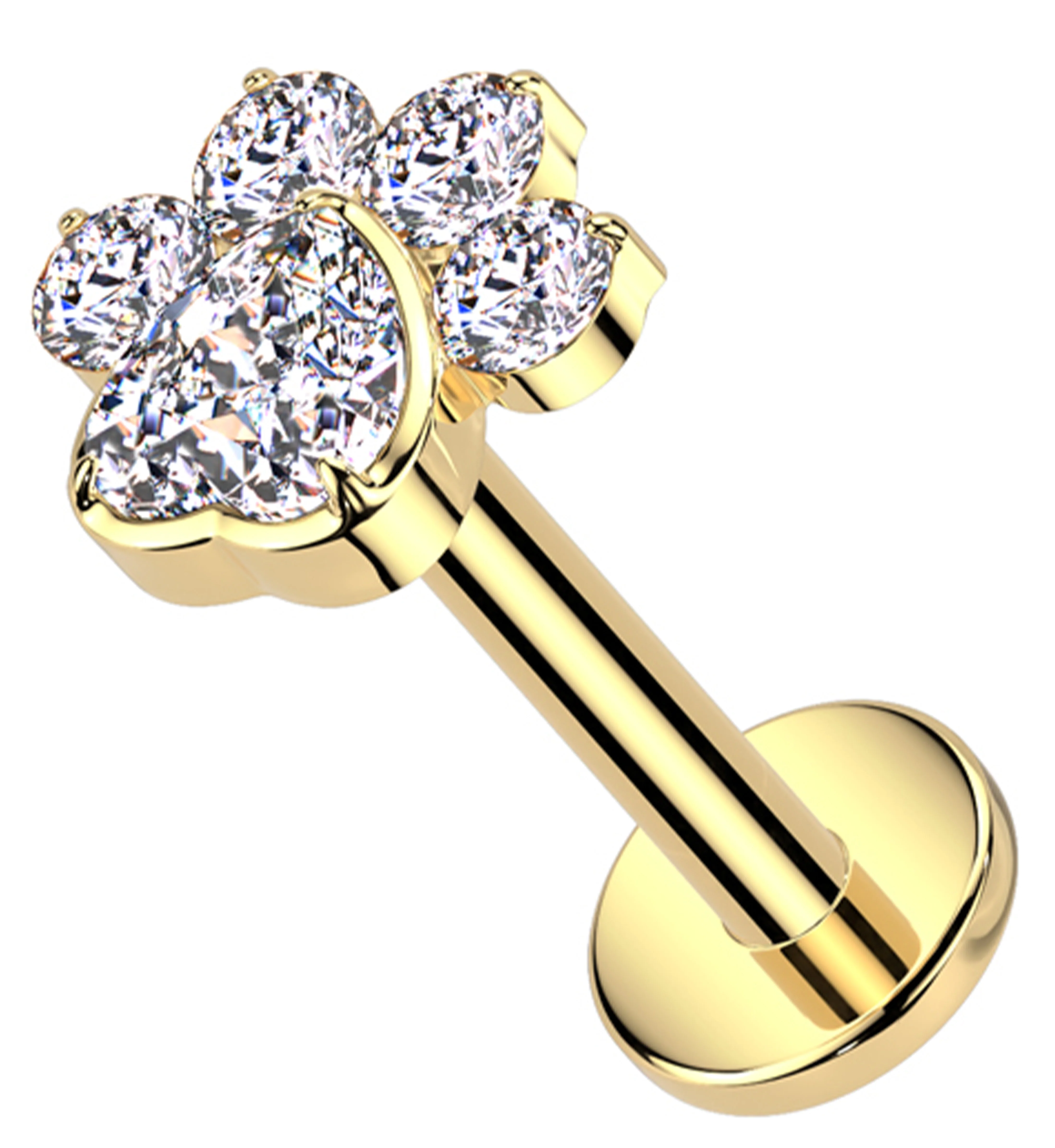 Gold PVD Paw Print Love Clear CZ Internally Threaded Titanium Labret - Mrs Treak