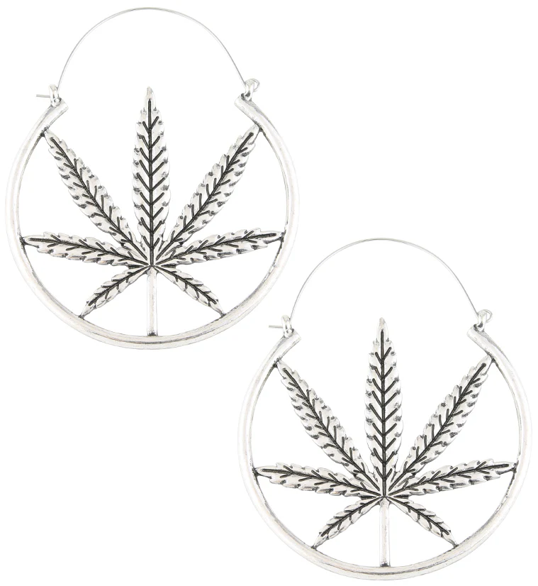Cannabis Leaf Stainless Steel Plug Hoops - Mrs Treak