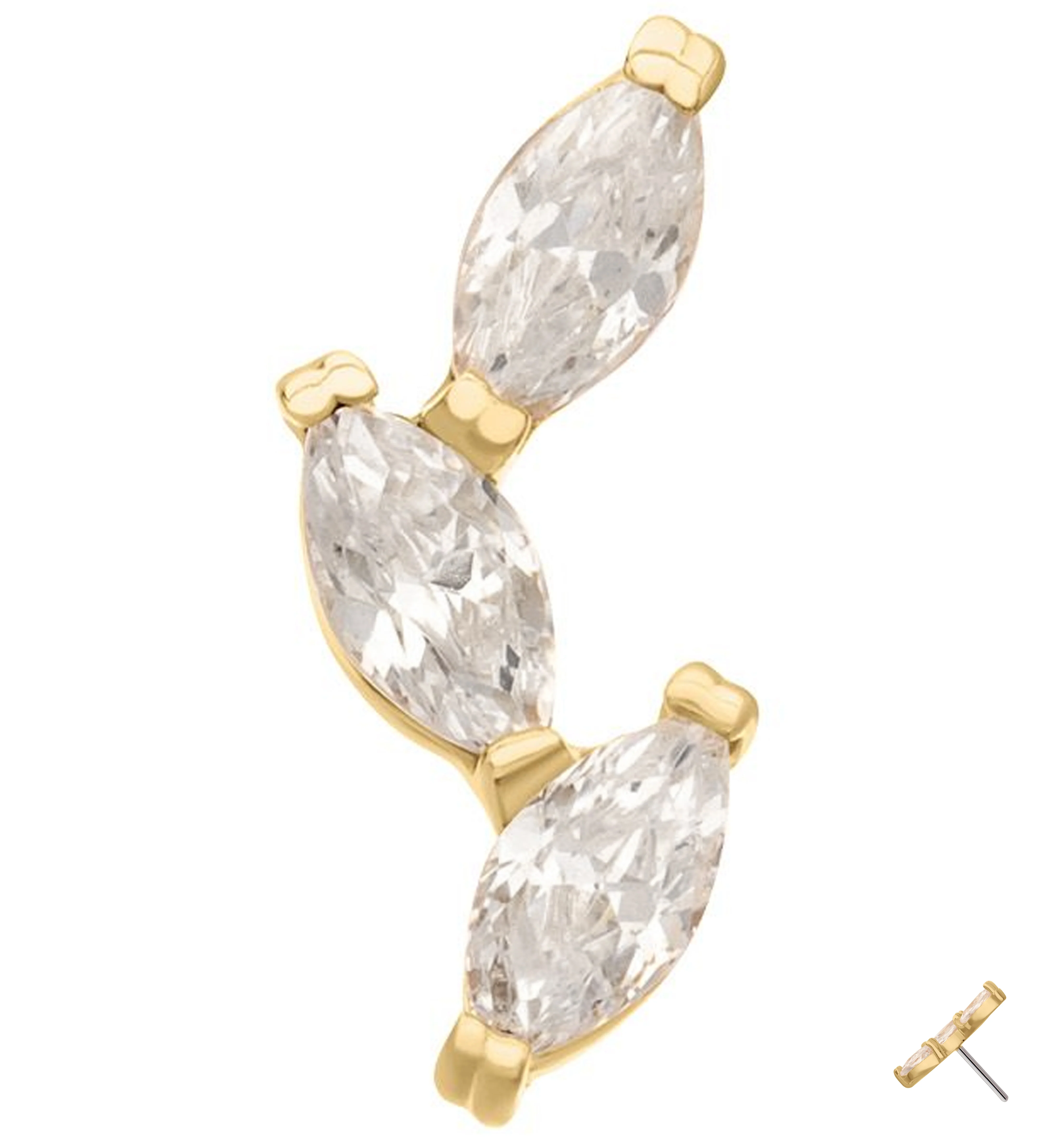 14kt Gold Triple Marquise Vine Clear CZ Threadless Top - Mrs Treak