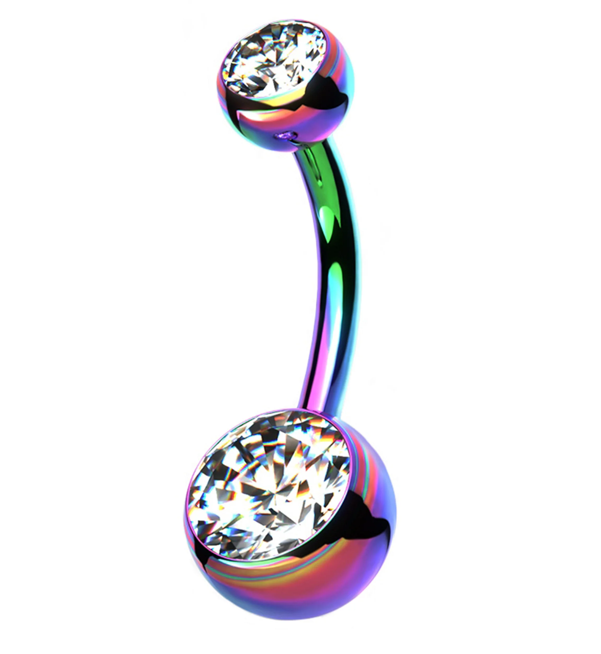 Rainbow PVD Internally Threaded Titanium CZ Belly Button Ring - Mrs Treak