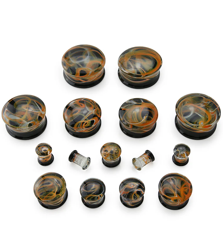 Orange Haze Swirl Glass Plugs - Mrs Treak