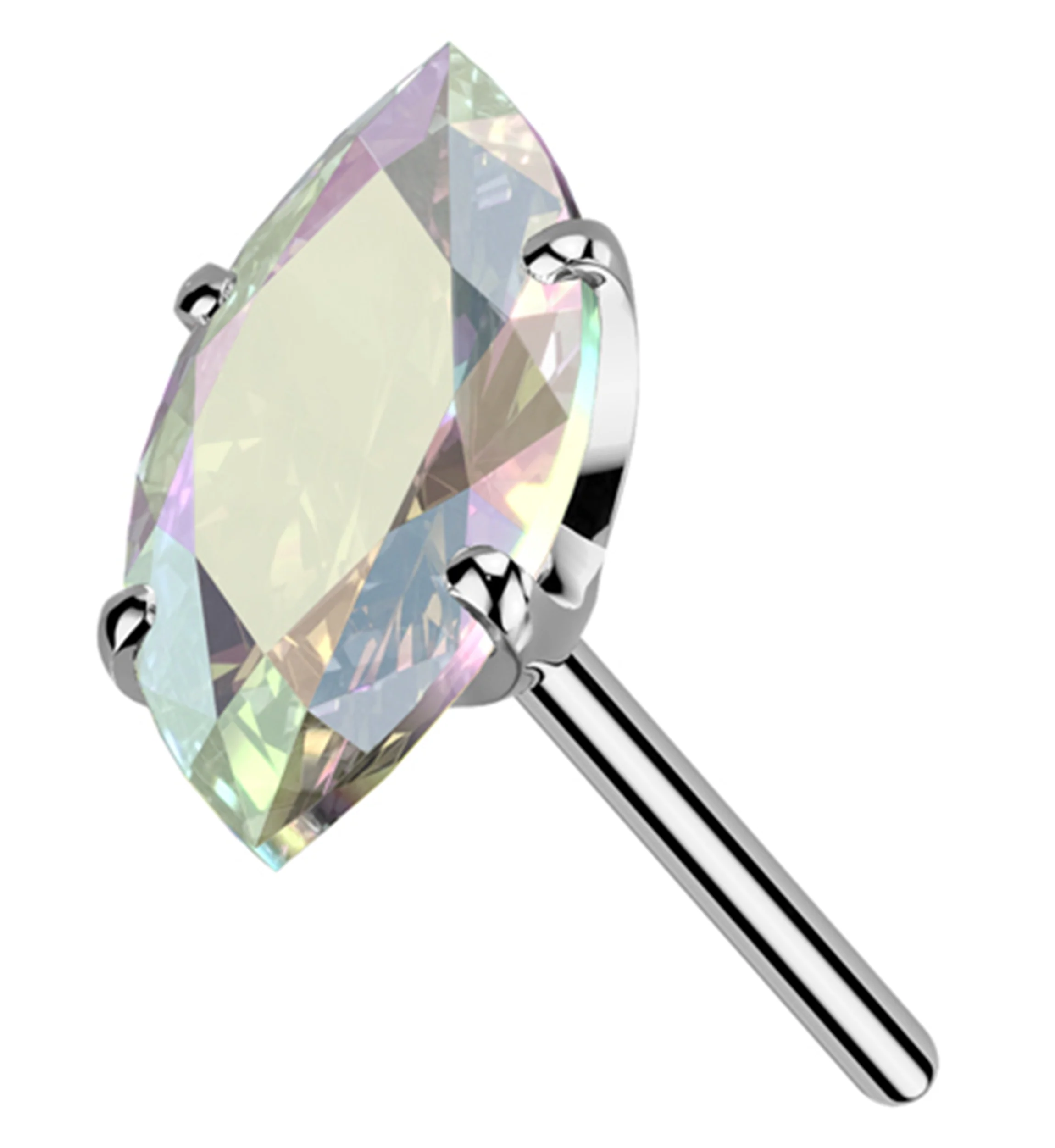 Prong Marquise Rainbow Aurora CZ Titanium Threadless Top - Mrs Treak