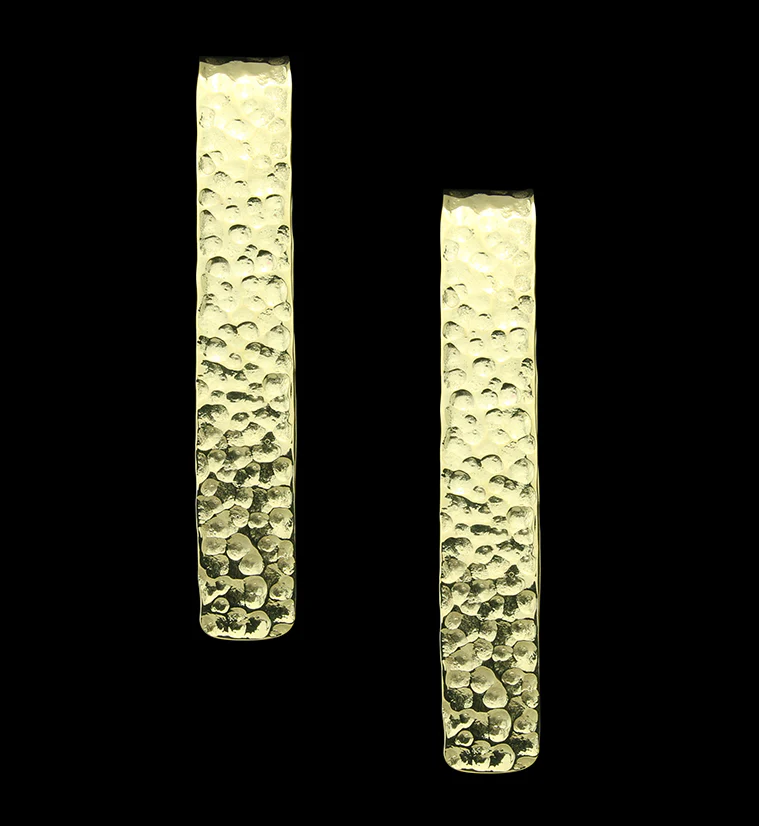 Hammered Drop Bar Brass Ear Weights - Mrs Treak