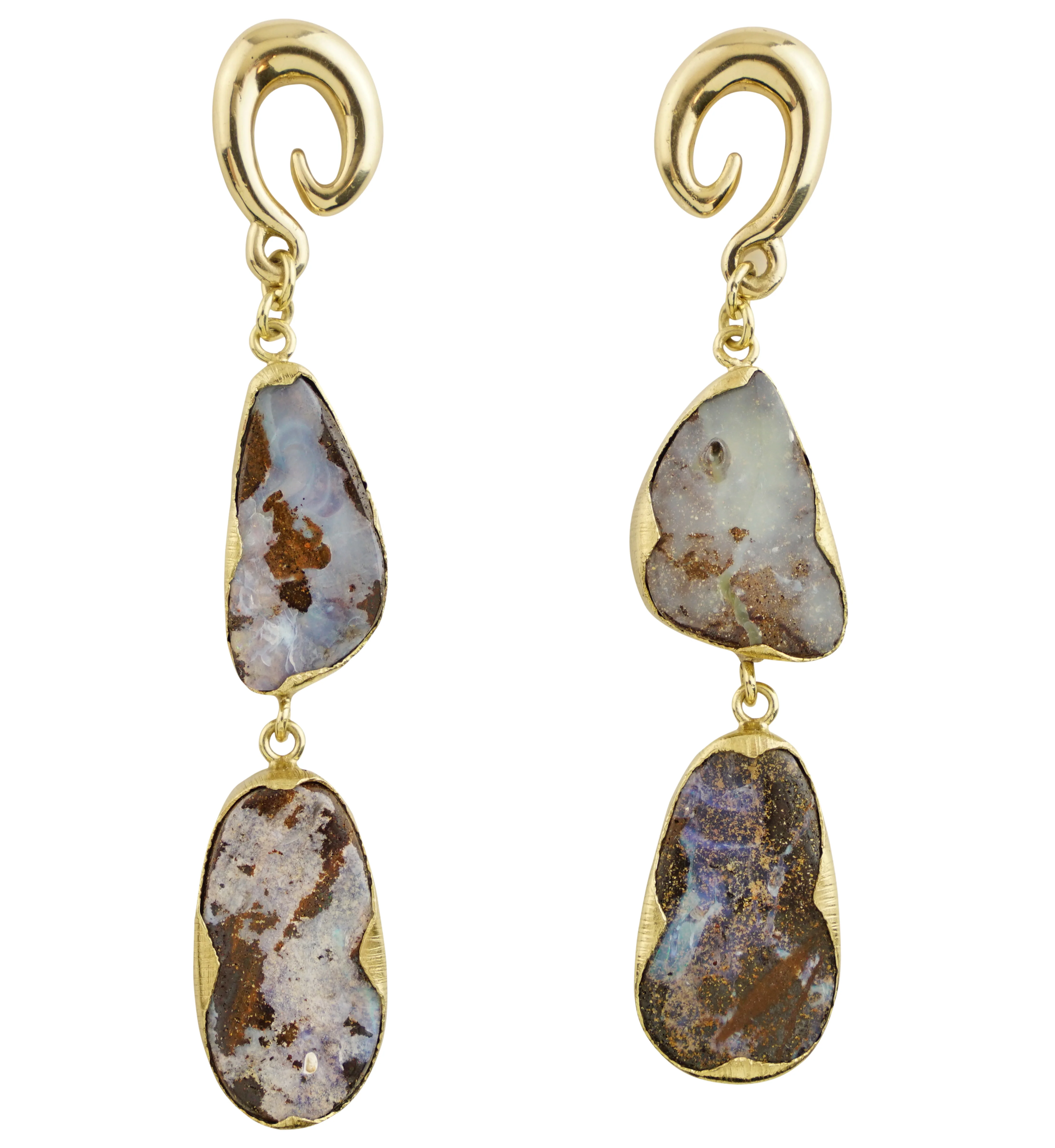 Double Boulder Opal Brass Ear Weights/Hangers Version 7 - Mrs Treak