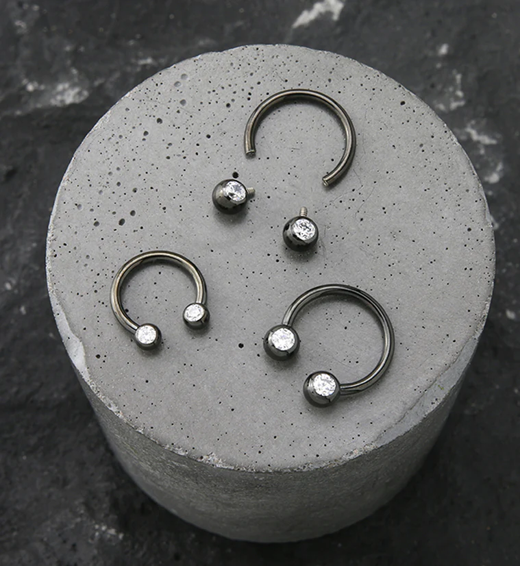 Black PVD Clear CZ Titanium Circular Barbell - Mrs Treak