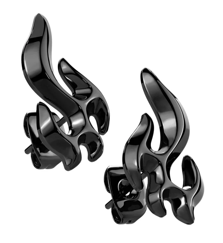 Black PVD Flame Stainless Steel Stud Earrings - Mrs Treak