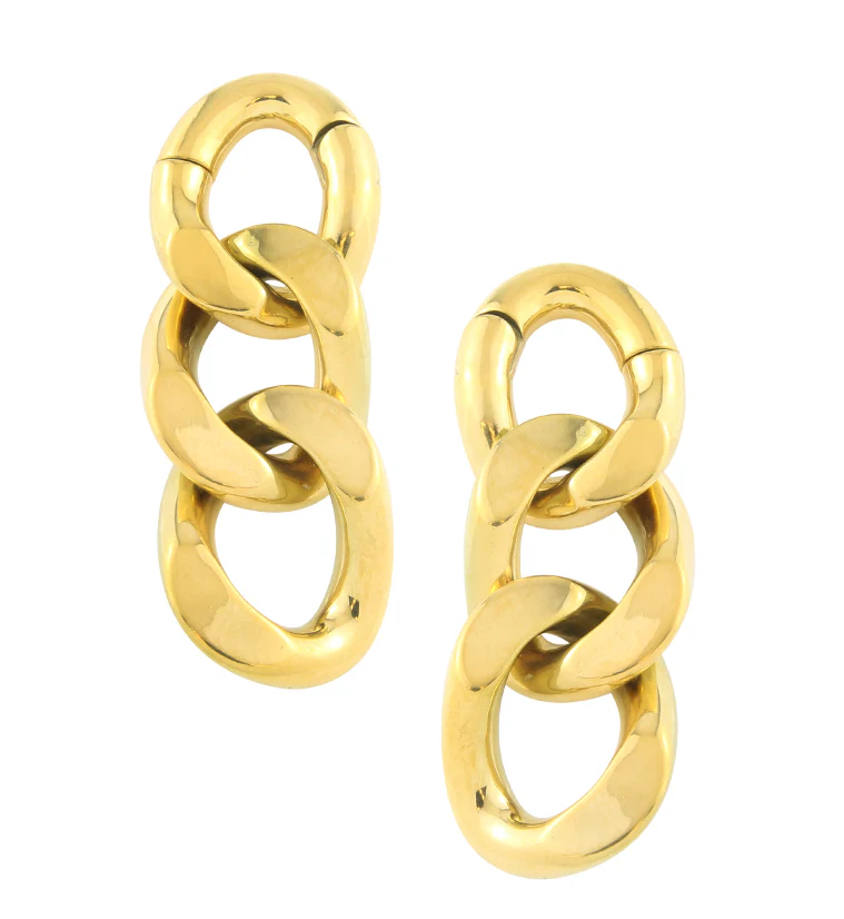 Gold PVD Triple Chain Link Hinged Ear Weights - Mrs Treak
