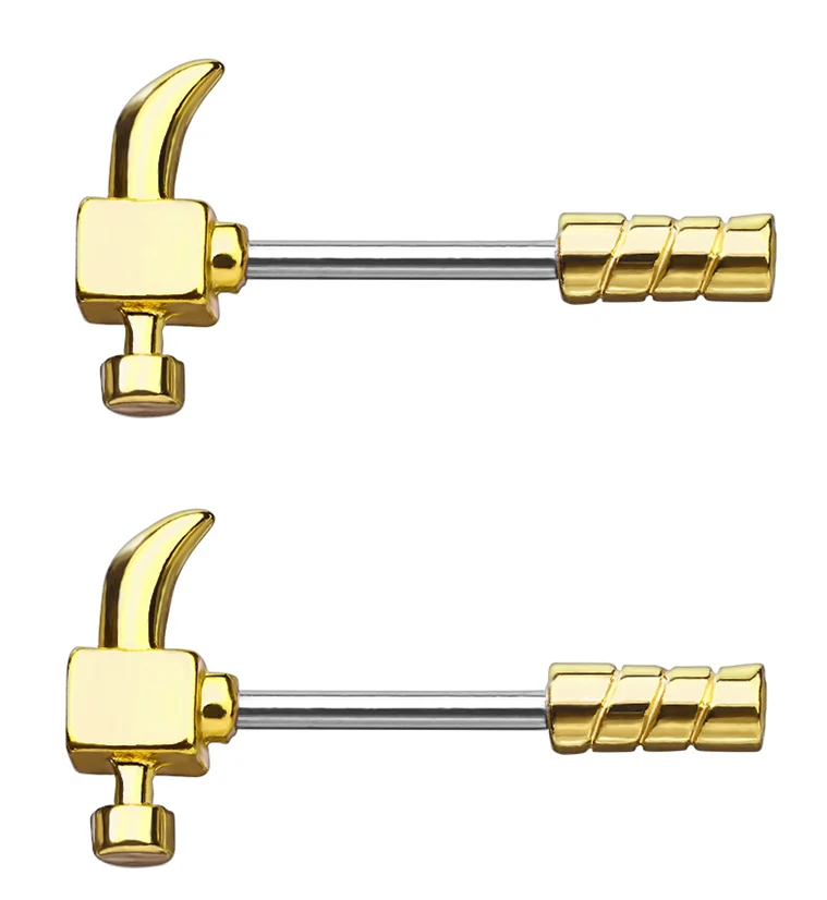 14G Gold PVD Hammer Nipple Ring - Mrs Treak